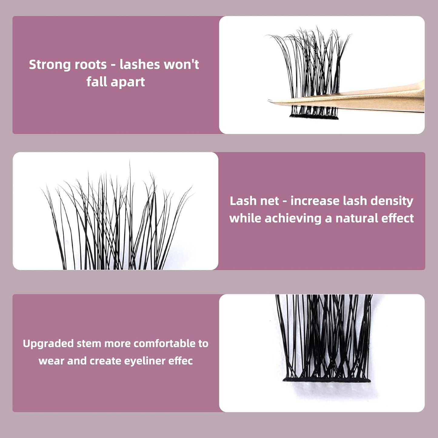 QUEWEL Cluster Lashes 72 Pcs Wide Stem Individual Lashes C/D Curl 8-16mm Length DIY Eyelash Extension False Eyelashes Soft for Personal Makeup Use at Home (natural02-C-16)