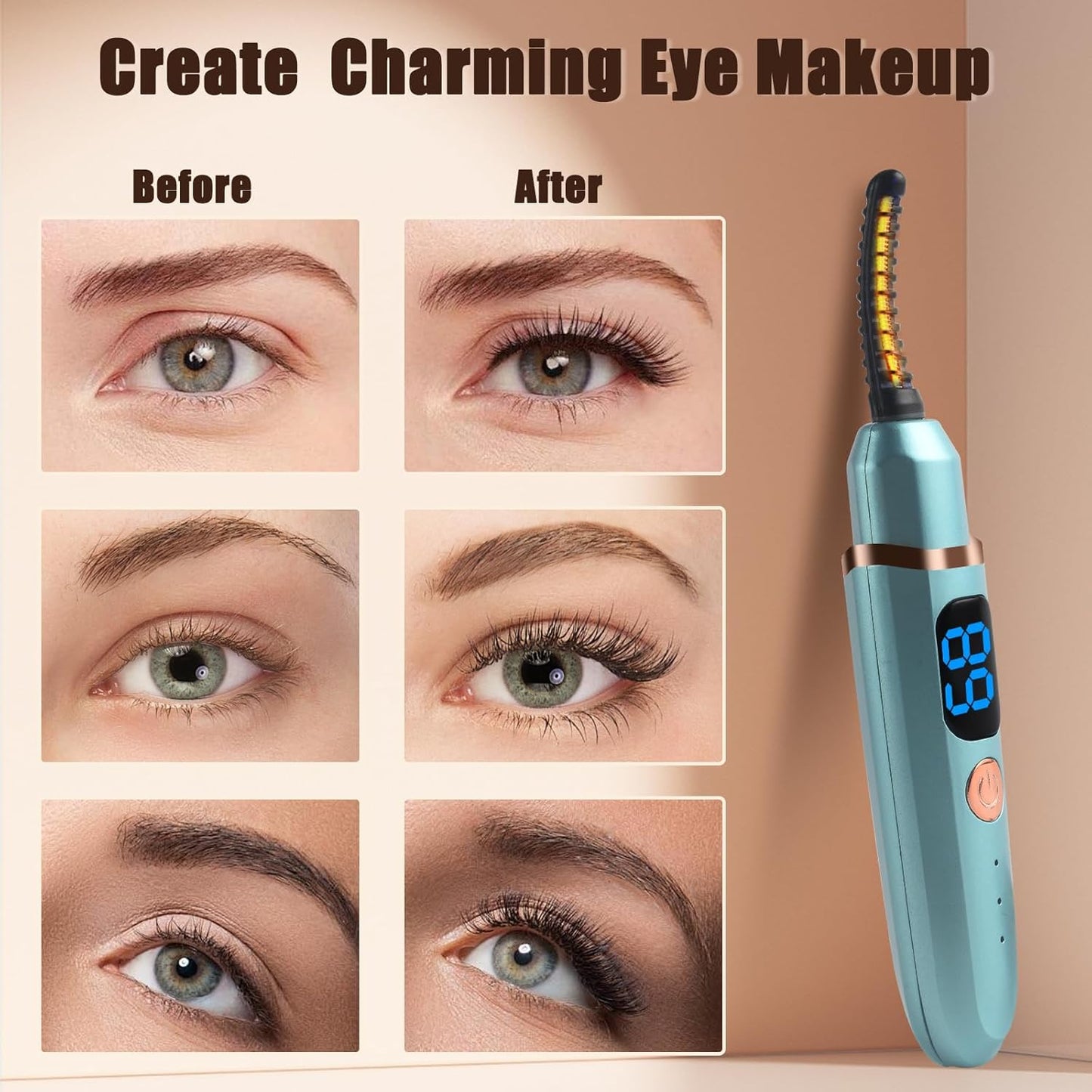 Heated Eyelash Curlers with Battery Indicator, Electric Eyelash Curler 3 Temperature Modes LED Display USB Rechargeable Makeup Tools, Heated Lash Curler Ideal Christmas Gift for Women LS423