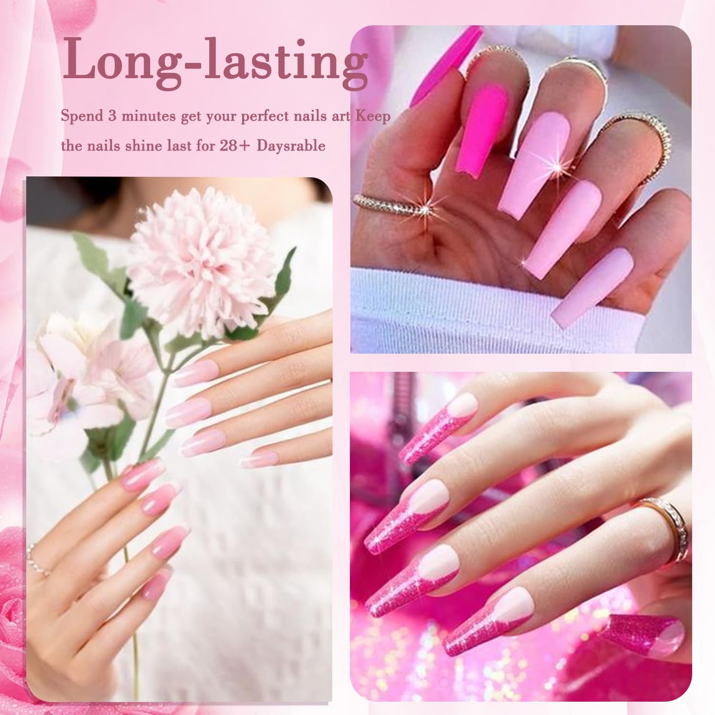 6 Colors Dip Powder Set, Pink Glitter Christmas Dipping Powder Color Set, Glossy Nail Art Manicure DIY Salon Home Gift for Ladies (YYSDDPS-No.10-6PCS)