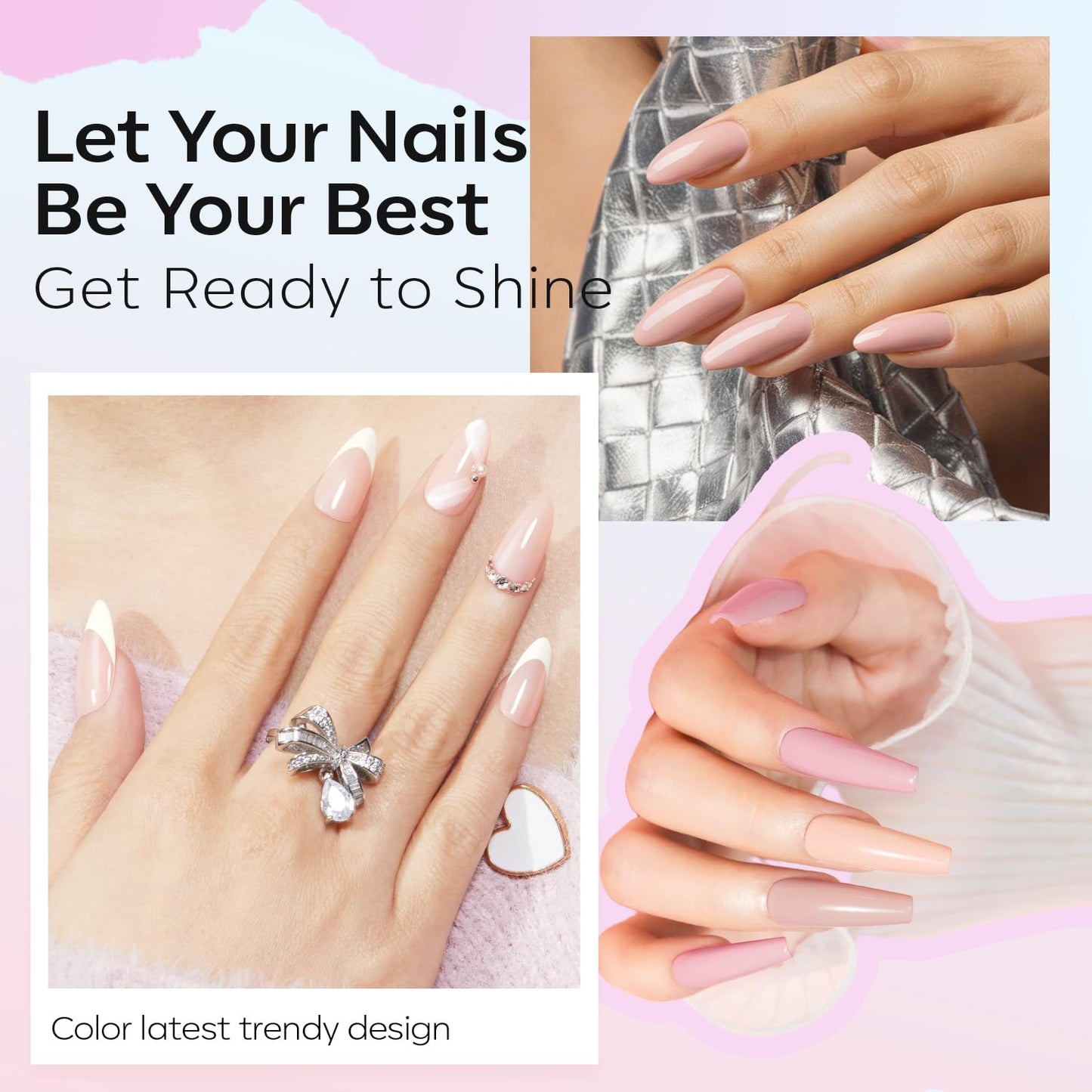 modelones Nail Polish Set, 6 Colors Natural Nude Nail Polish Bubble Bath Quick Dry Skin Tone Glitter Summer Nail Polish Kit Fingernail Polish Nail Art Salon Home Gifts For Women Girl