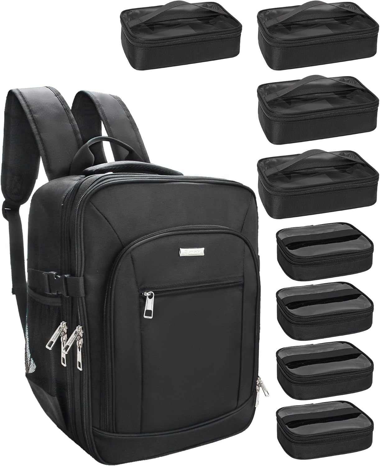 Makeup Backpack Professional Cosmetic Artist Bag Extra Large Travel Train Case Storage Organizer Double-Layer Cosmetic Case with 8 Pouch &Adjustable Divider (Black)