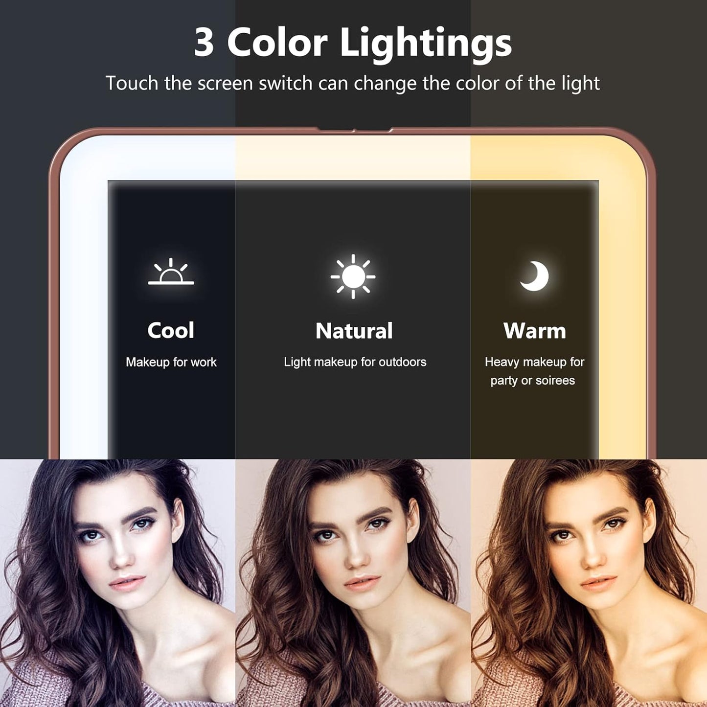 Rechargeable Travel Makeup Mirror, Vanity Mirror with 80LEDs, 3 Color Lighting, 2000mAh Battery, Portable Ultra Slim Lighted Makeup Mirror, Gift for Women (Rose Gold)