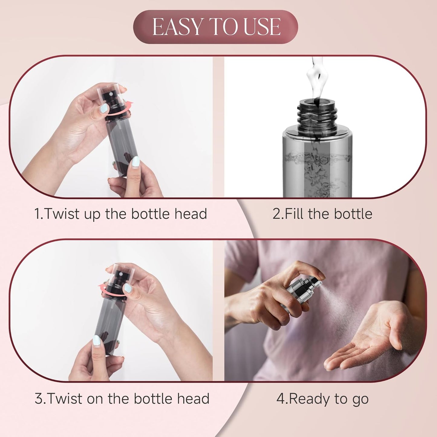 9Pack Small Spray Bottle, 1oz Black Plastic Fine Mist Mini Spray Bottles, Empty Refillable Travel Spray Bottle, Mister Spray Bottle for Hair, Cleaning, Salons, Planting, Skin Care