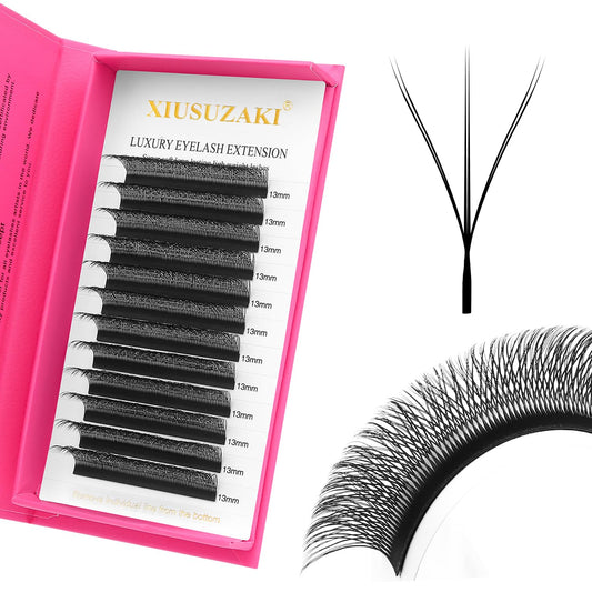 Lash Extensions Double Tips 3D Eyelash Extensions W Shape 0.07mm Thickness C Curl 15mm Premade Fans Easy Fan Volume Matte Black Crisscross Eyelashes(W-3D-Double Tips-0.07-C,15mm)