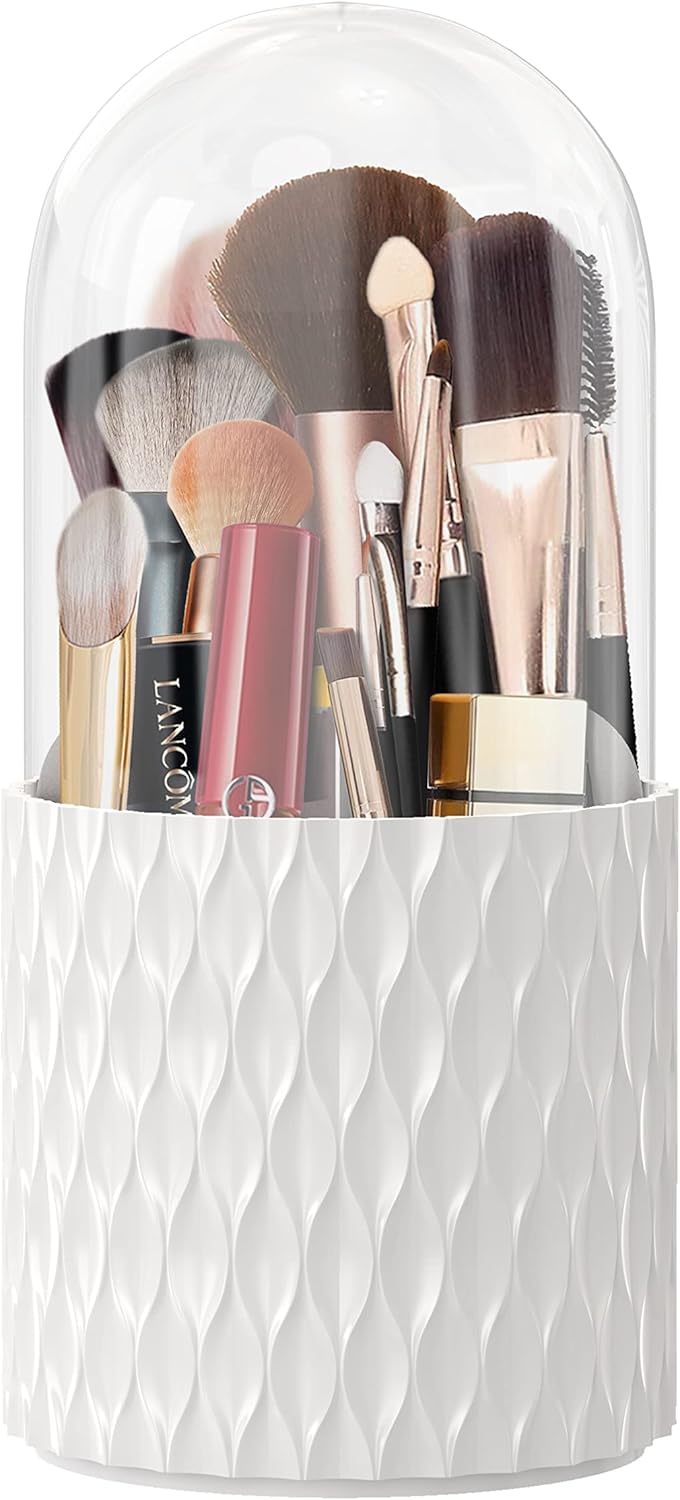 [Upgrade] Rotating Makeup Brush Holder, [Dustproof & Waterproof] 360 Rotating Cosmetics Make up Brush Organizer Storage with Lid for Vanity