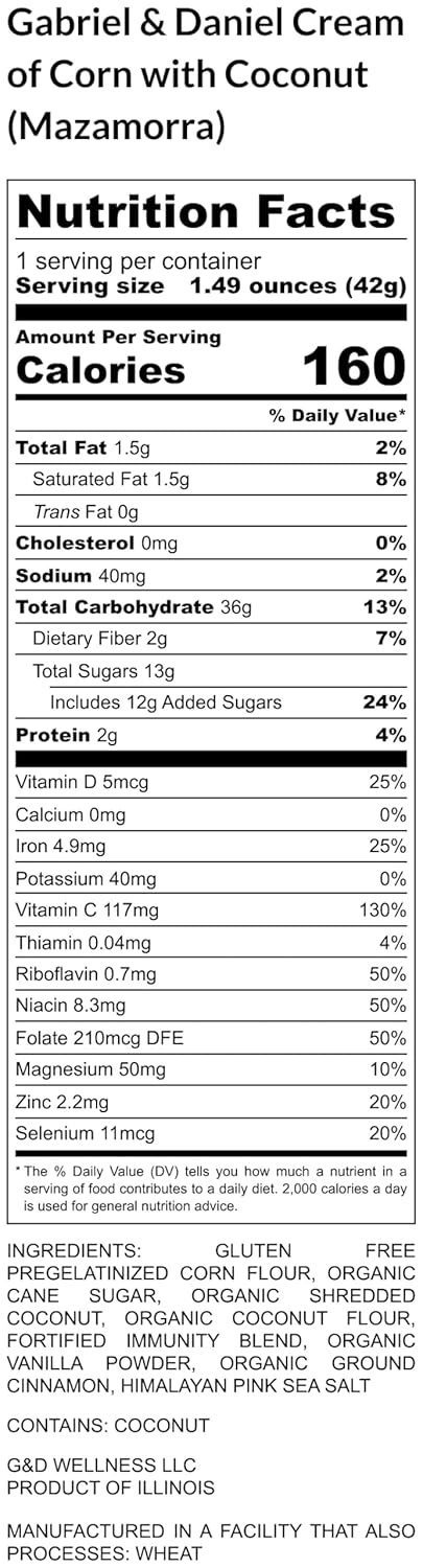 Gabriel & Daniel Gluten Free Instant Cream of Corn with Coconut – Non-GMO, Pure and Wholesome Hot Cereal – Creamy Texture with Mazamorra – Microwave Cup for a Nourishing and Easy Breakfast (Pack of 6)