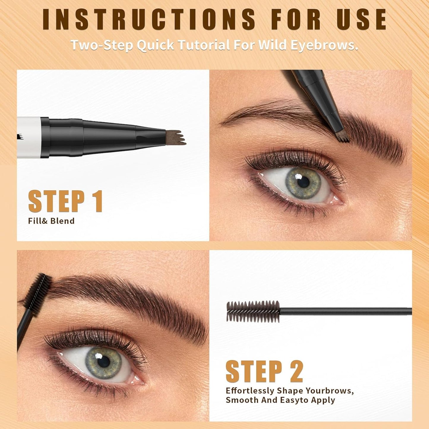 4-Fork Tip Microblading Eyebrow Pen - 2-in-1 Waterproof Eyebrow Pencil, Long-Lasting Natural Hair-Like Brows, Smudge-Proof & Easy to Use (With Tint 05#Black)