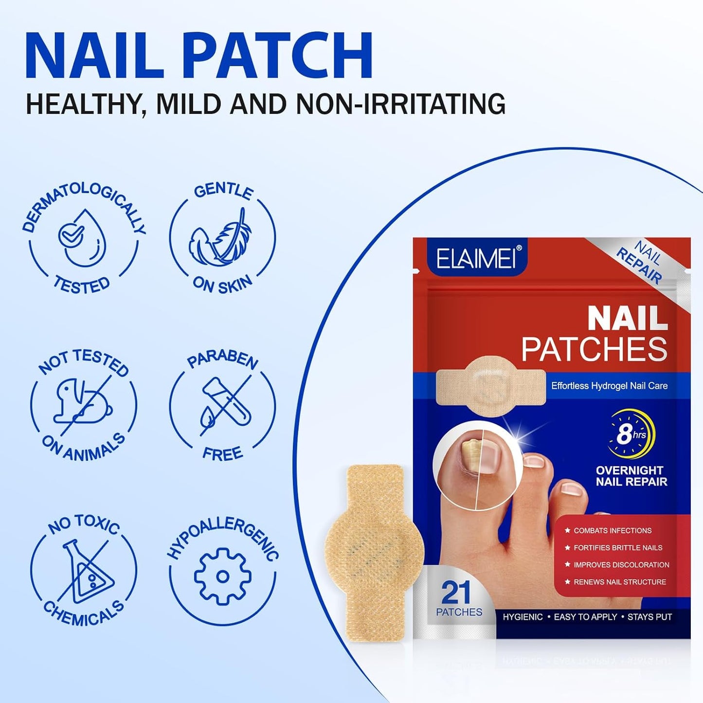 21 PCS Nail Patches ，Toenail Treatment Patch Extra Strength 8-Hour ，Nail Repair Patches,Nail Repair for Restores Damaged Nails and Appearance of Discolored，Overnight Renewal for Men and Women（2pack）