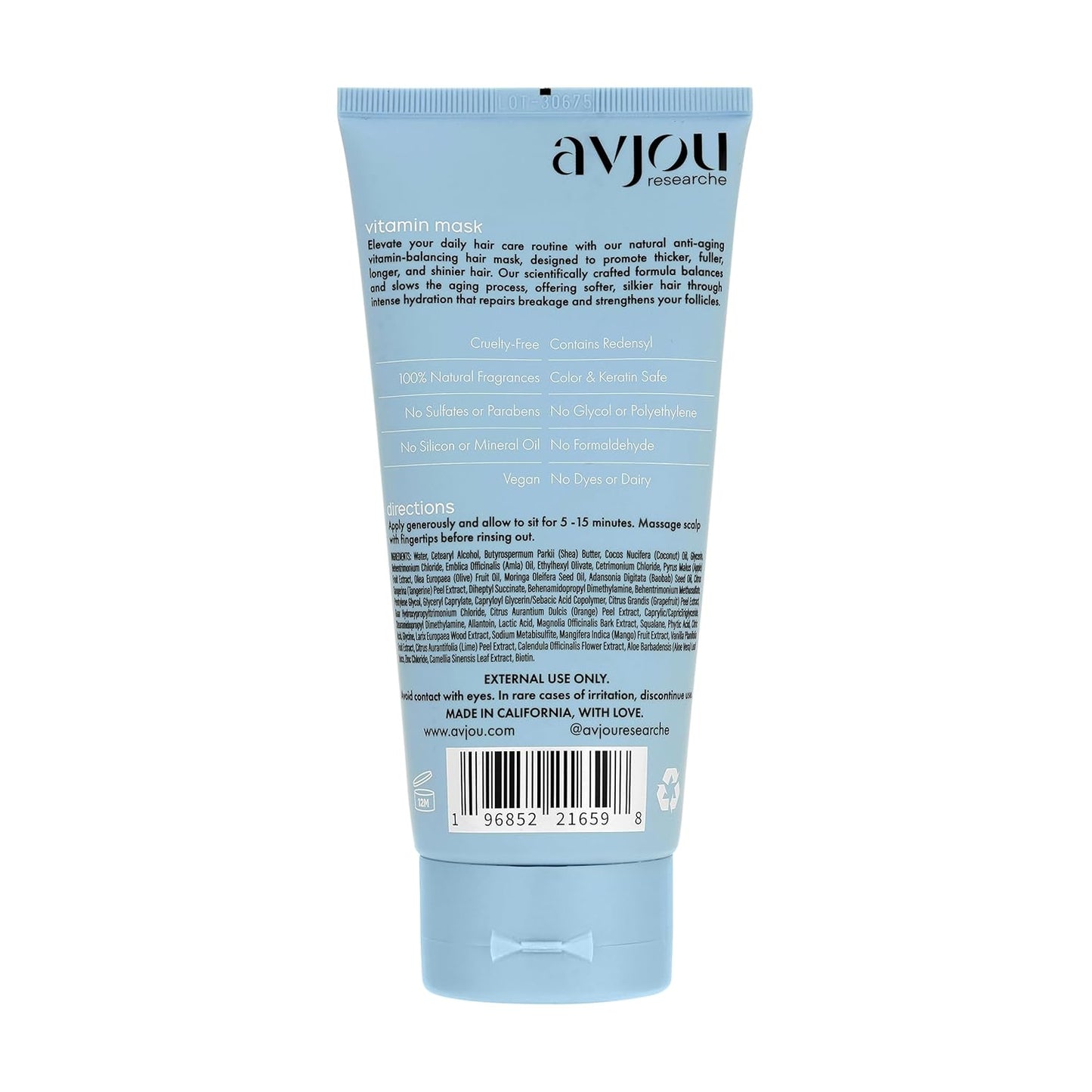 Avjou Researche™ Vitamin Mask – Supports the Look of Thicker, Fuller Hair – Vegan, Color & Keratin Safe, Hydrates & Strengthens with Redensyl™ – Designed for All Hair Types, 6 oz