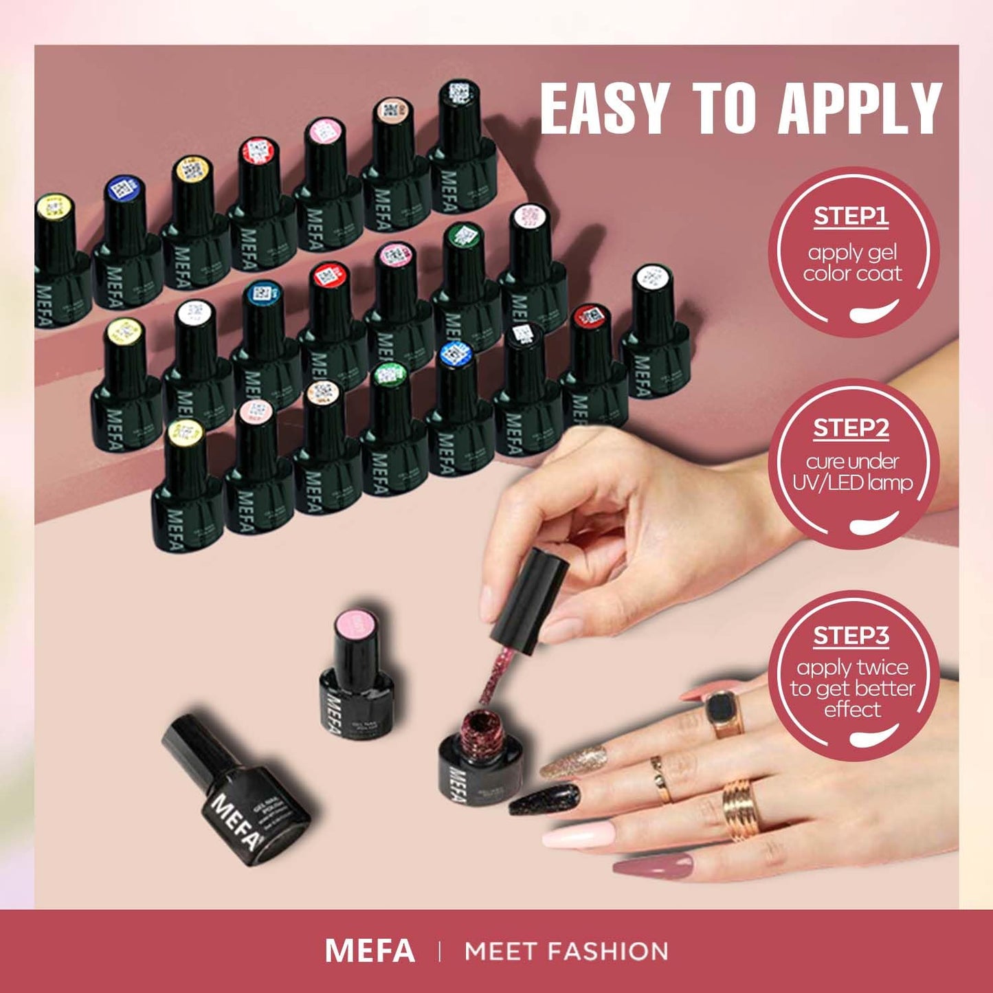 MEFA Glitter Gel Nail Polish Set, 23 Pcs Burgundy Red Green Gel Polish Set Pink Glitter Gold Nail Polish Blue Gold Sparkle Nail Polish Gel Manicure Soak Off Salon Gifts for Women