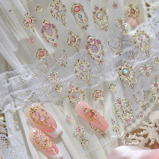 5D Embossed Retro Mirror Nail Stickers Metallic Retro Totem Nail Decals Vintage GEM Necklace Nail Stickers Self-adhsive Nail Decals Luxury Design for Women DIY Manicure Art Decorations 1 Sheet