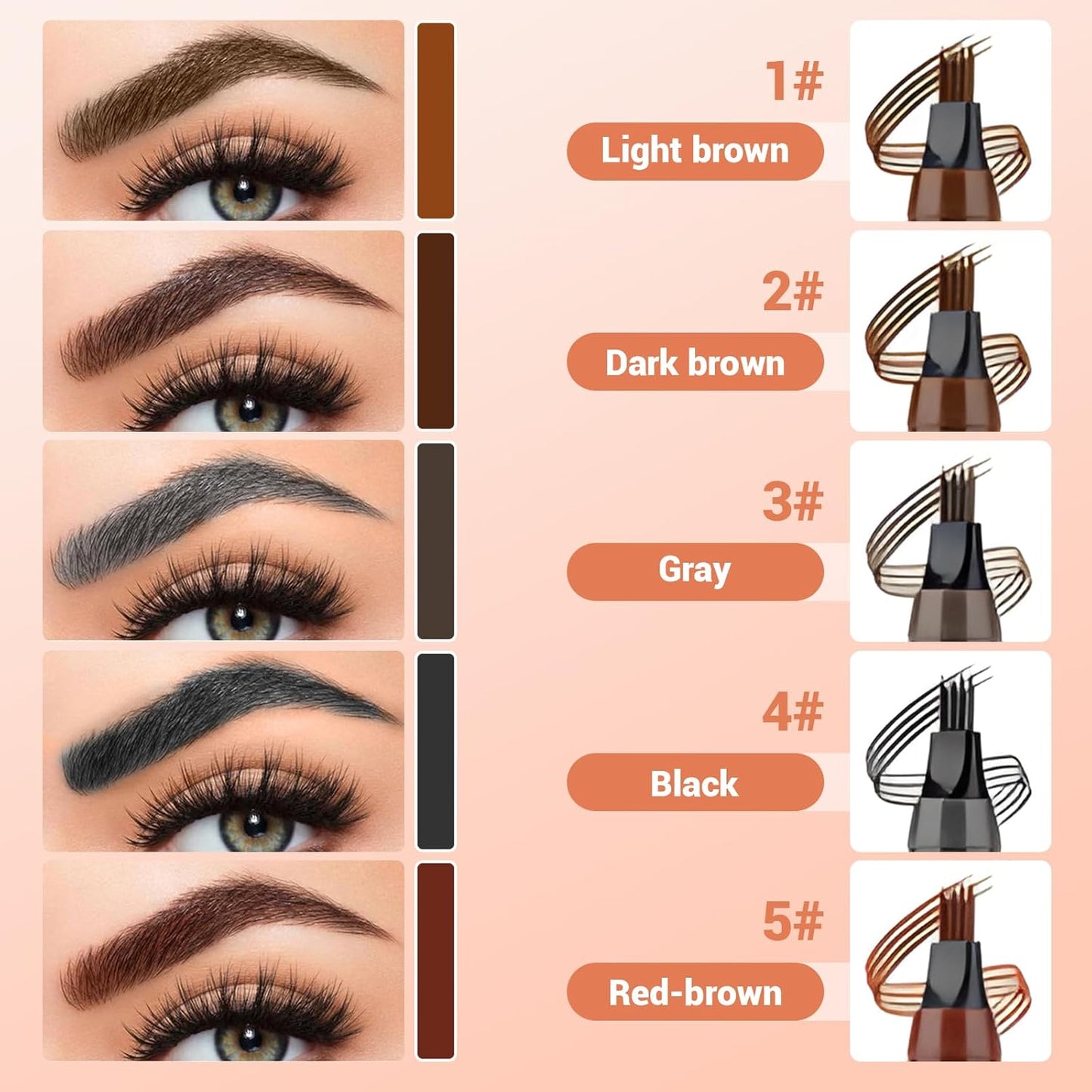 2025 New Magic Eyebrow Pencil, 3D Waterproof 4 Tipped Precise Brow Pen Microblading Eyebrow Pencil Contouring Pen Fine Stroke Microblading Creates Natural (5 Pcs)