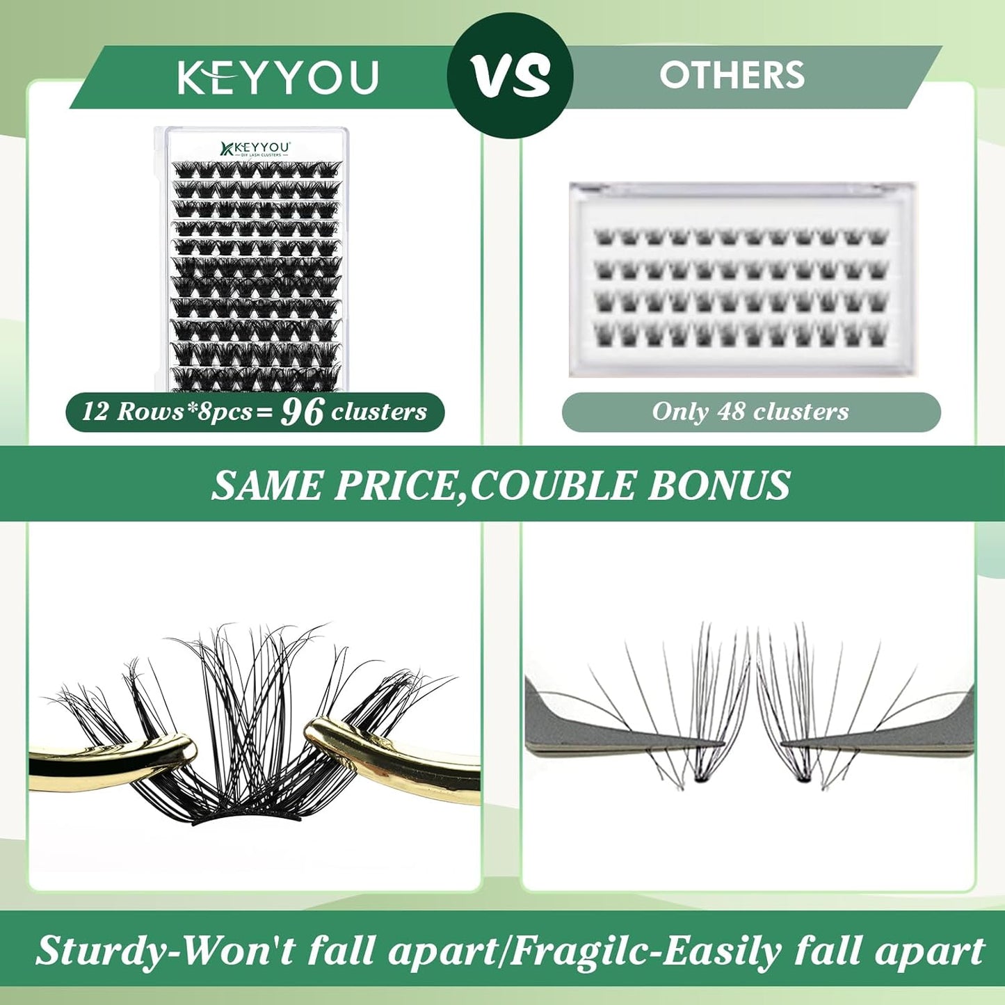 Lash Clusters 96pcs Individual Lashes D Curl 14mm Eyelash Clusters KEYYOU Volume Wispy Lash Extension Soft&Comfortable Easy DIY at Home(Y24,D-14mm)