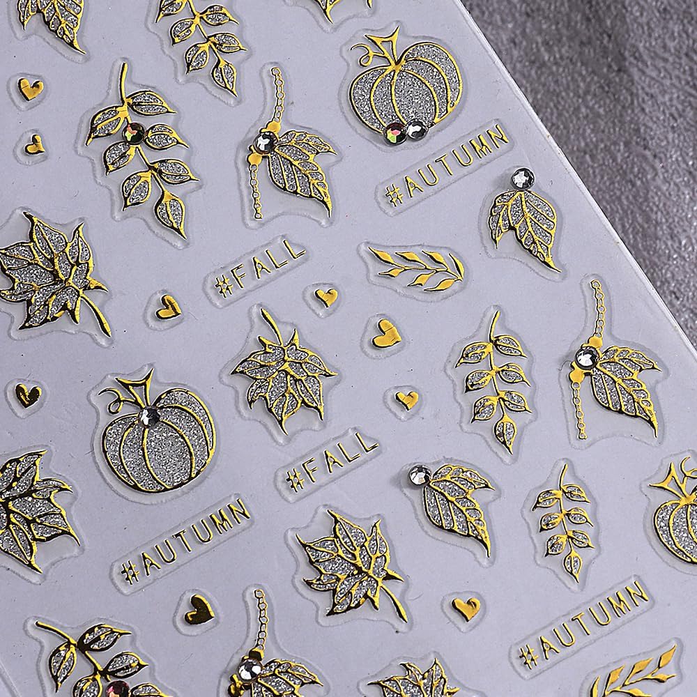 3 Sheets Fall Nail Stickers for Nail Art Cute Pumpkin Nail Decals Autumn Maple Leaf Nail Art Stickers 5D Self-Adhesive Glitter Thanksgiving Day Pumpkin Nail Decoration for Women Nails Design Supplies