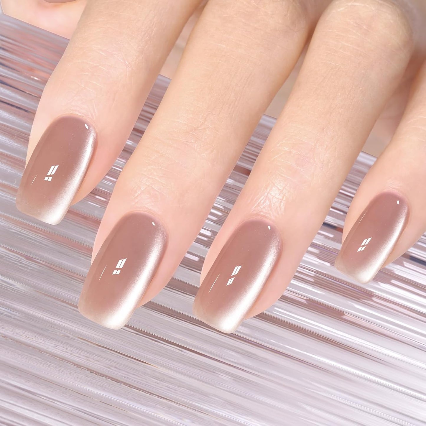 AILLSA Glass Cat Eye Gel Nail Polish, 15ml Nude Glitter Jelly Sheer Gel Polish, Translucent Magnetic Shimmer Sparkle Nail Art U V Salon 0.5 OZ GF38