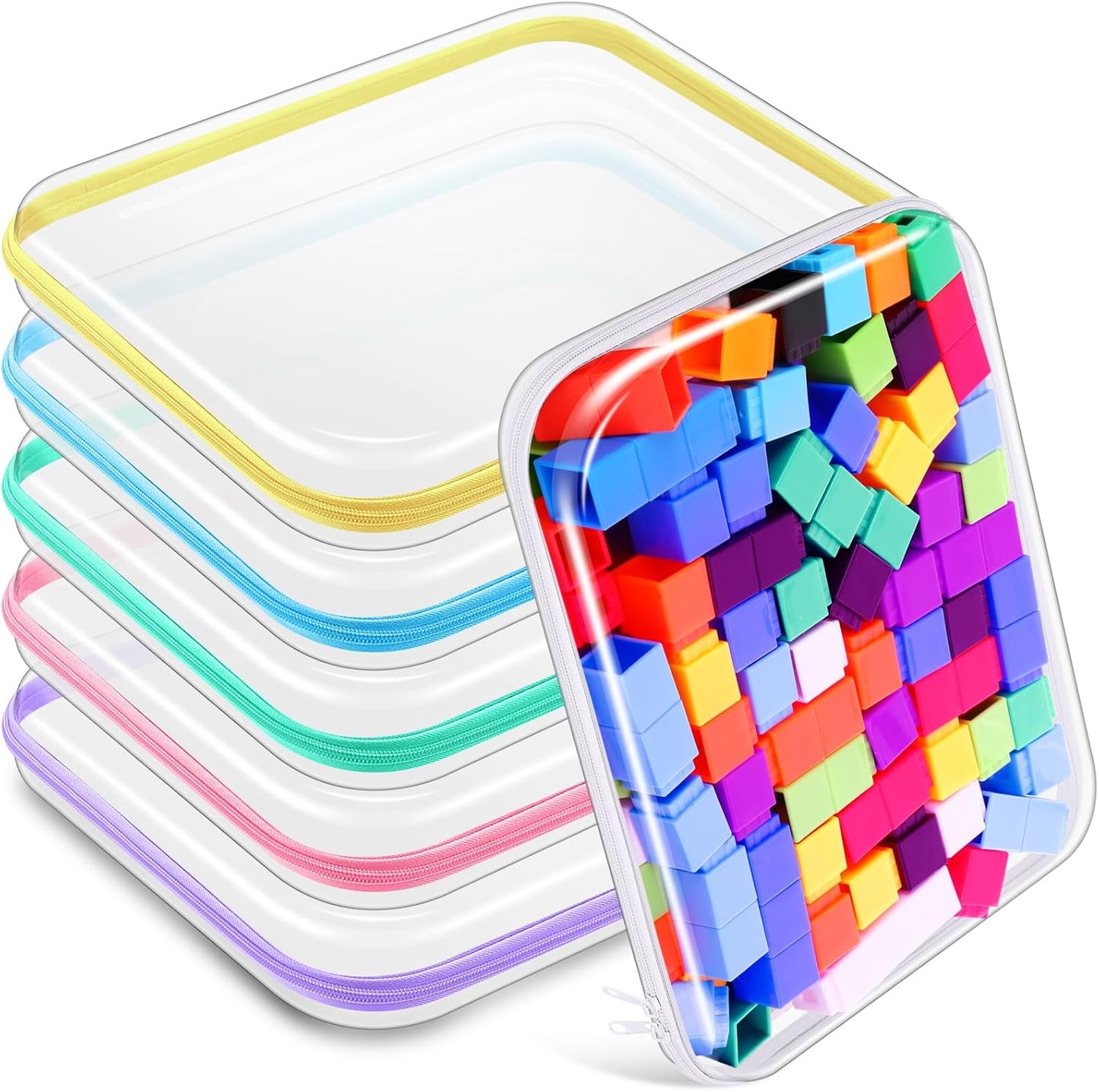 Sanwuta 6 Pcs Clear Hard Zipper Case Pencil Pouches Hard Plastic Zipper Pouches Makeup Bag Transparent Cases for Snacks Plastic Storage Organizer Box for Travel(Assorted Color,13.78 x 11.81 x 2 Inch)