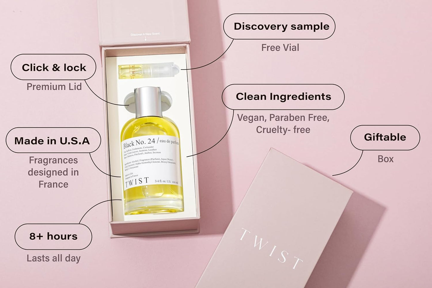 Twist - Black No. 24 - Eau De Parfum Inspired by TF Ombre Leather, Long-Lasting Perfume for Women & Men, Paraben Free, Vegan, Clean Ingredients, Unisex Fragrance - Spray 100 ml | 3.4 fl. oz.