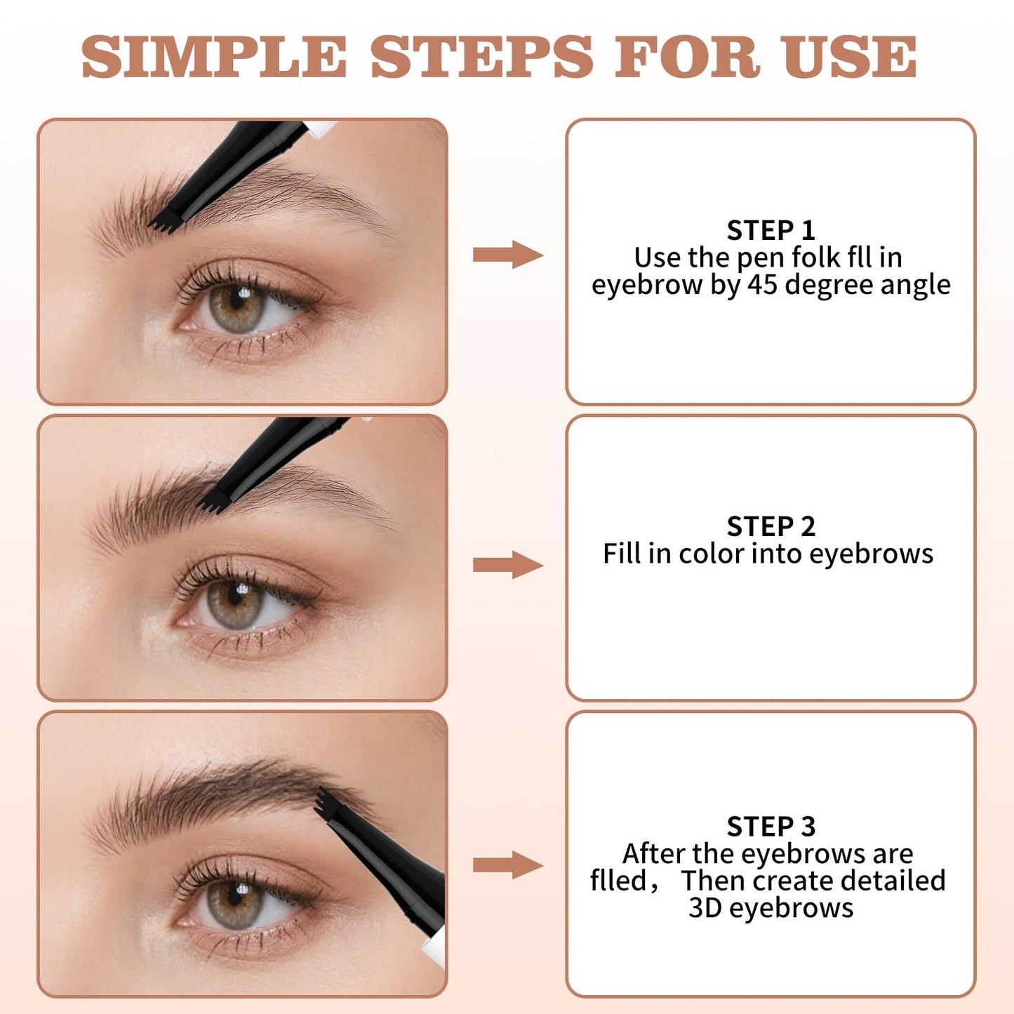 Eyebrow Pen, Waterproof Microblading Eyebrow Pencil, 4 Tip Precise Eye Brow Makeup Pen for Women to Effortlessly Create Hair Like Natural Brows, Non Dry Out and Last All Day (Light brown)