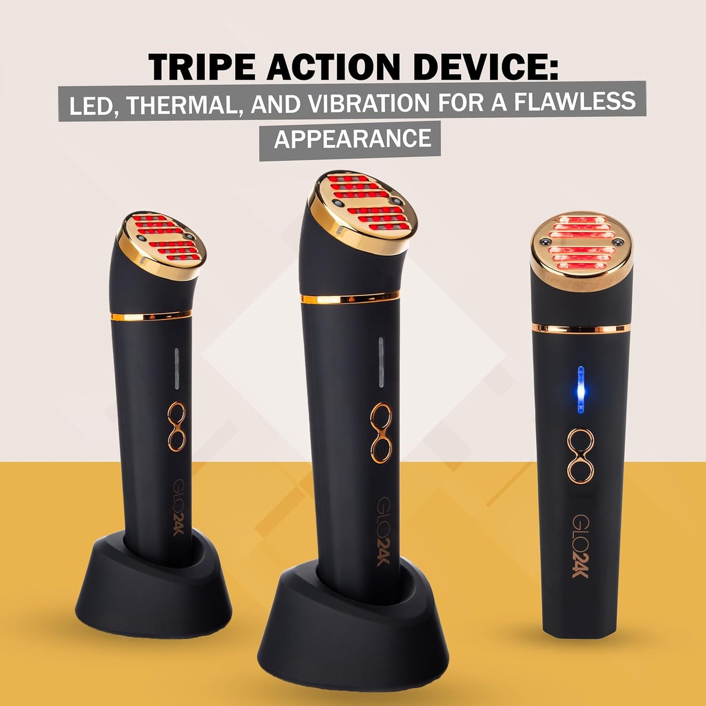 GLO24K Red Light Beauty Device for Face & Neck – 3-in-1 Facial and Neck Massager with Triple LED & Advanced Vibration Technology