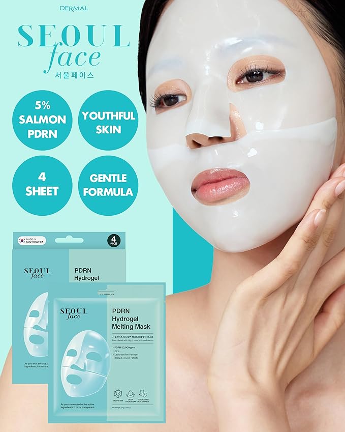 DERMAL SEOUL FACE PDRN Hydrogel Melting Mask 4ea - Korean Overnight Face Mask with 5% Salmon PDRN - Skin Barrier Repair, Regeneration & Sensitive Skin Care - Korean Skincare