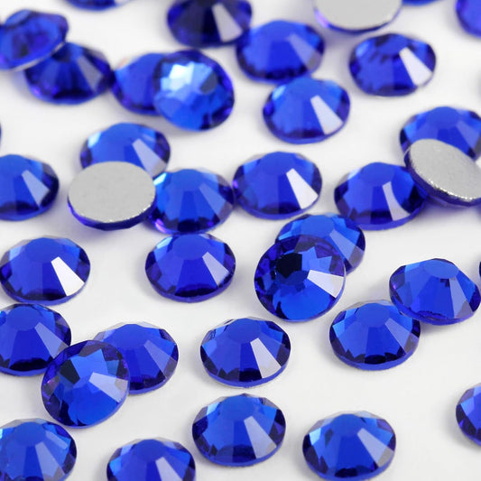 2000PCS SS12 Flatback Rhinestones | 12-Facet Diamond-Cut Glass Gems for Nail Art, Clothing, DIY Crafts |Glue-On Decoration Stones with Silver Backing(Sapphire)