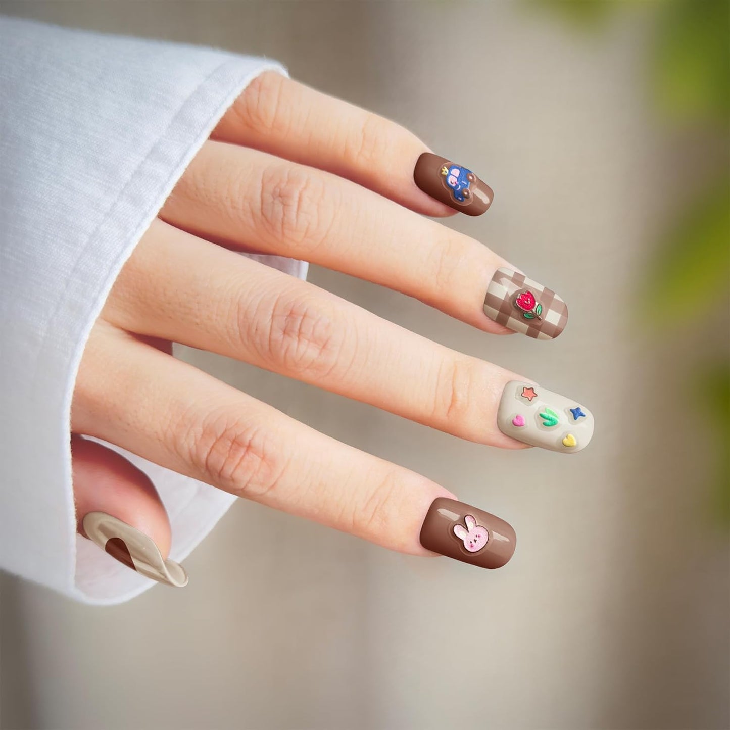 4 Sheets of 3D Nail Stickers - 292 Cute Nail Decals - Embossed Nail Stickers for Kids | Kawaii Theme - Flowers, Hearts, Bunny, Panda, Dinosaurs | Glow in The Dark