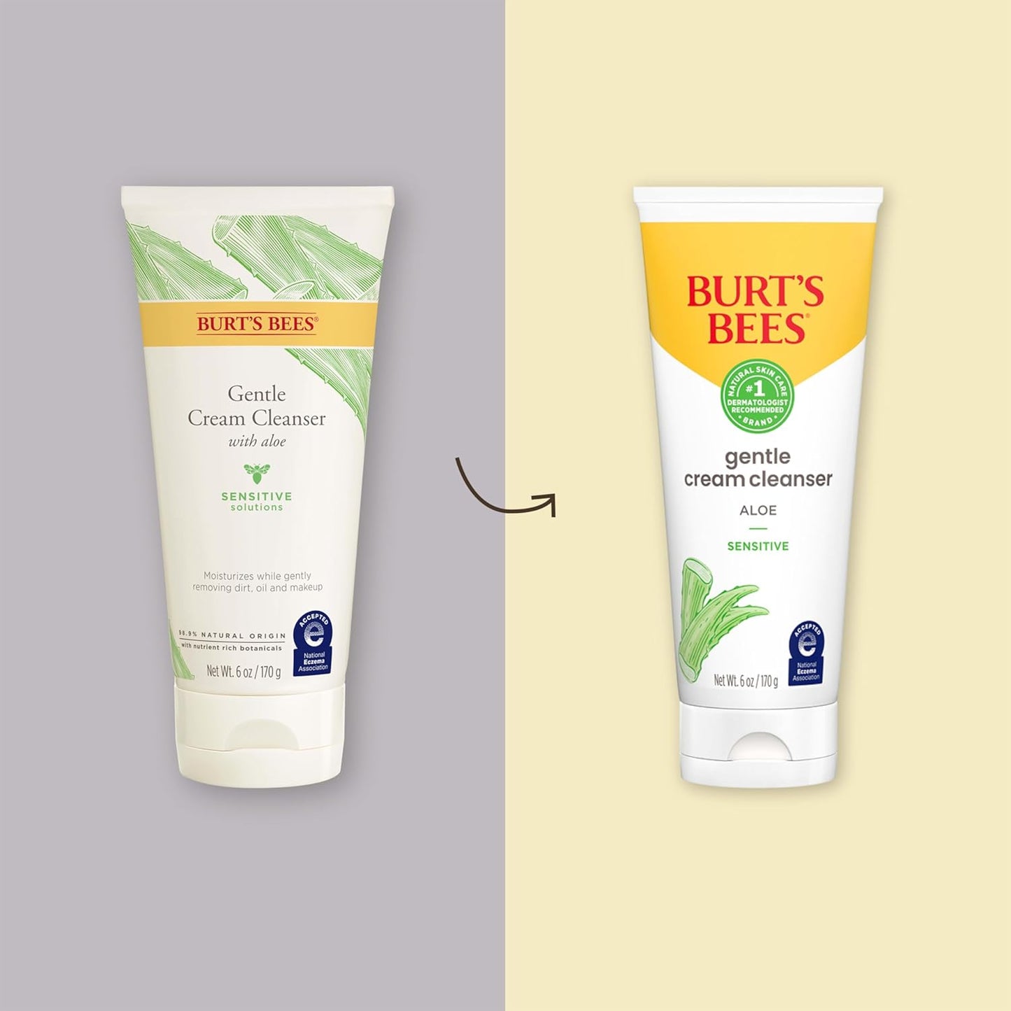 Burt's Bees Gentle Cream Cleanser with Aloe for Sensitive Skin, 98.9% Natural Origin, 6 Ounces