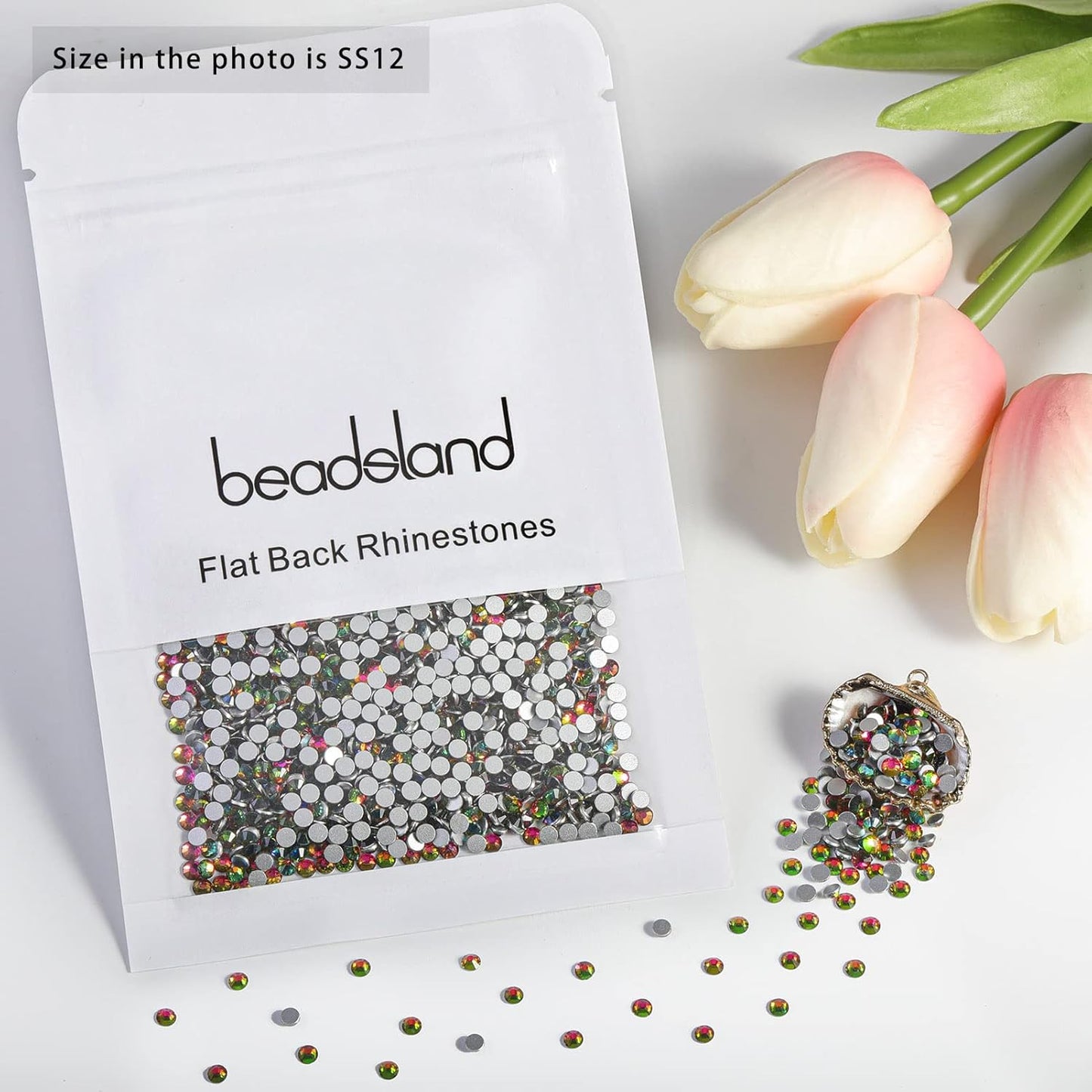 Beadsland Flat Back Crystal Rhinestones Round Gems for Nail Art and Craft Glue Fix, Rainbow (2.9-3.0mm) SS12/1440pcs