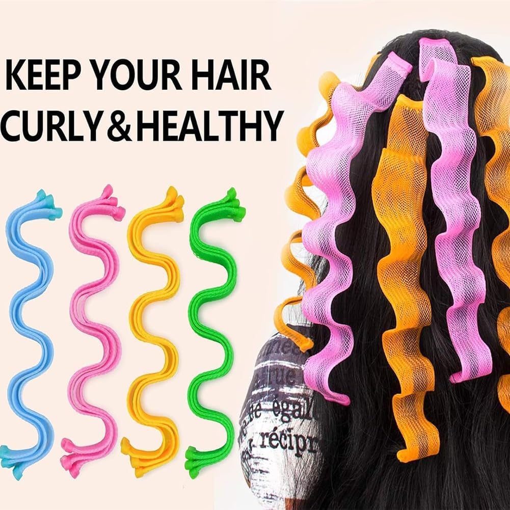 Heatless Hair Curling Set, Hair Curlers Spiral Curls No Heat Wave, Spiral Curls Styling Kit, Satin Heatless Curling Set Short Hairs, for All Hairs Lengths with Styling Hooks (color 6,11.8 in)
