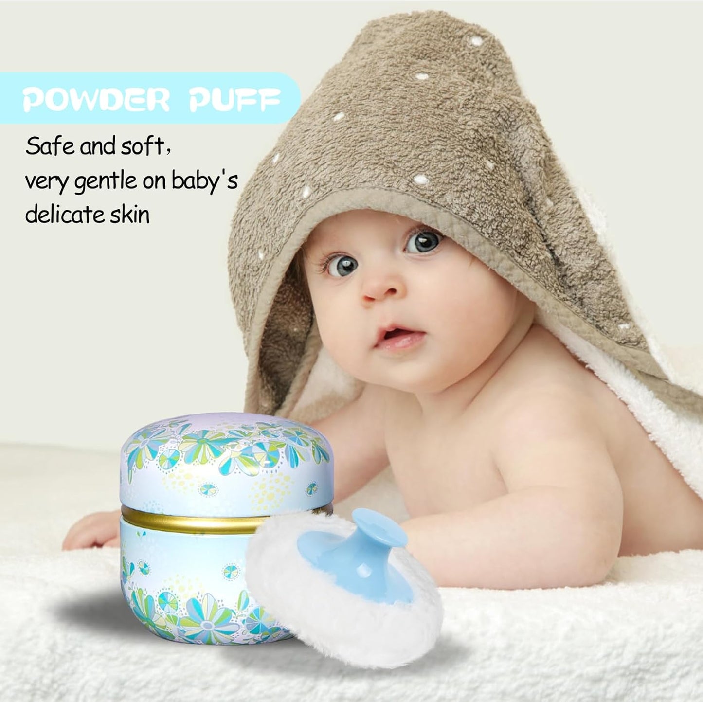 WEMEGA Body Powder Case with Powder Puff Powder Container Tea Box for Baby and Women Powder Puff and Powder Case for Travel (Light Green)