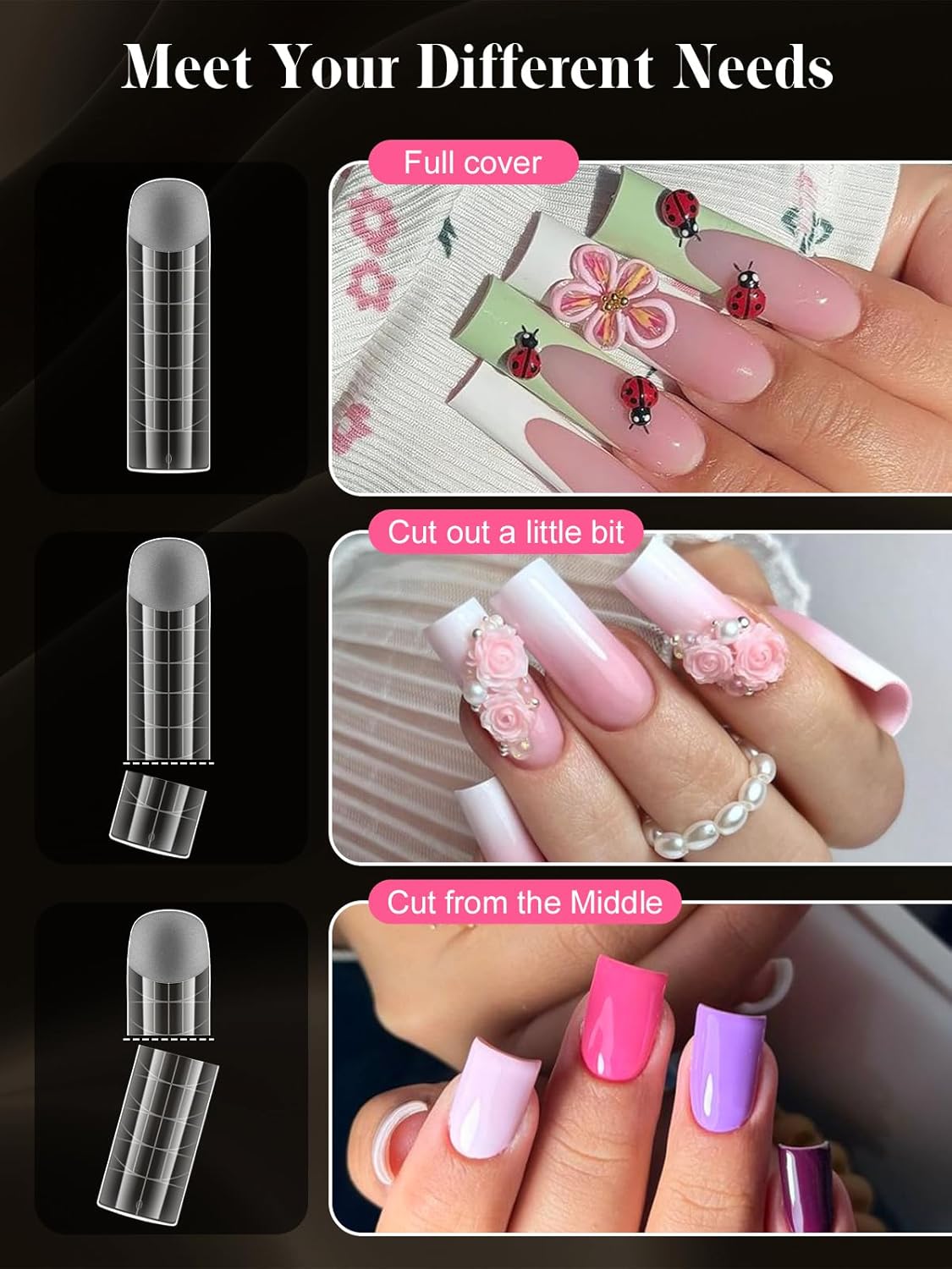 EBANKU Poly Gel Nail Forms Kit - 288PCS Reusable Dual Forms for Builder Gel, Nail Mold Kit with 2.5oz Slip Solution, Brush, File, 5PCS Clips - 12 Shapes