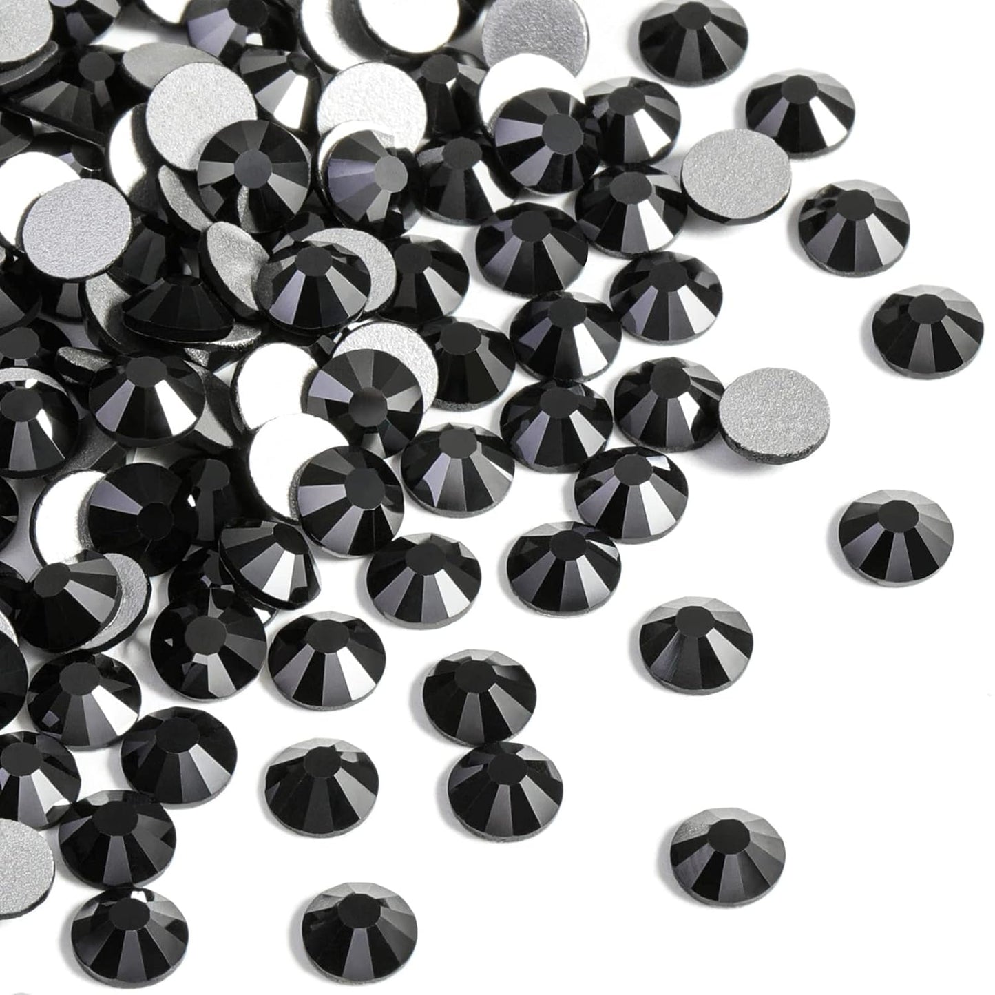 Beadsland 1440pcs Flat Back Crystal Rhinestones Round Gems for Nail Art and Craft Glue Fix, Jet Hematite,SS6,1.9-2.1mm