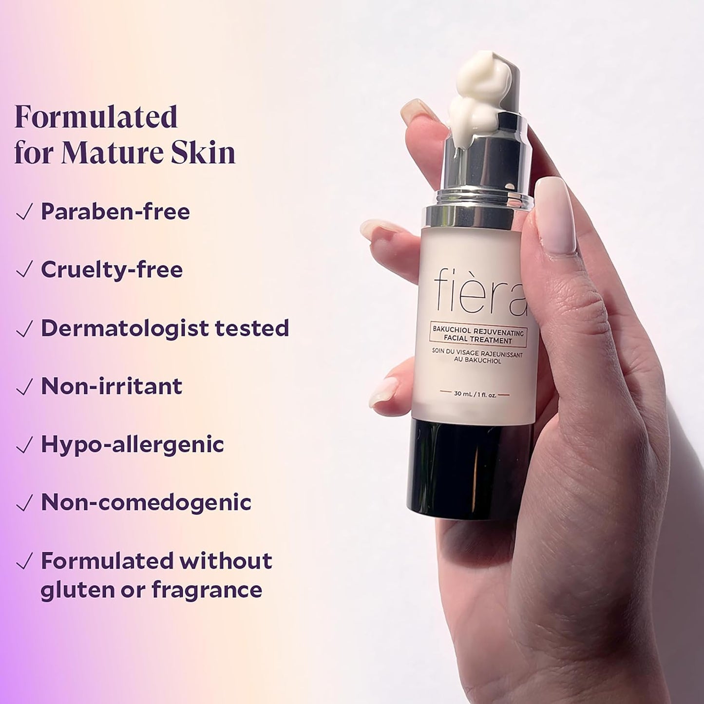Fièra Bakuchiol Rejuvenating Facial Treatment - Retinol-Alternative for Mature Skin - Corrects and Delays Visible Signs of Aging - With Potent Antioxidants - 1 FL. OZ.