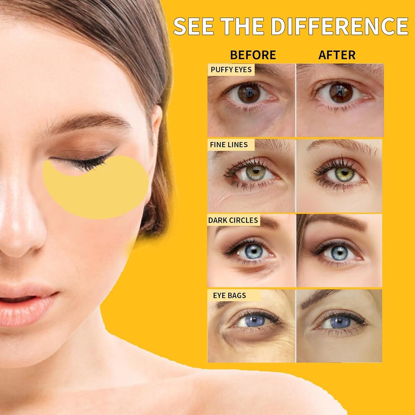 24K Gold Eye Masks for Dark Circles and Puffiness 66PCS, Under Eye Patches for Puffy Eyes Treatment, Under Eye Mask w/Caffeine, Hyaluronic Acid, Peptides for Eye Bags Treatment, Eye Mask Skincare