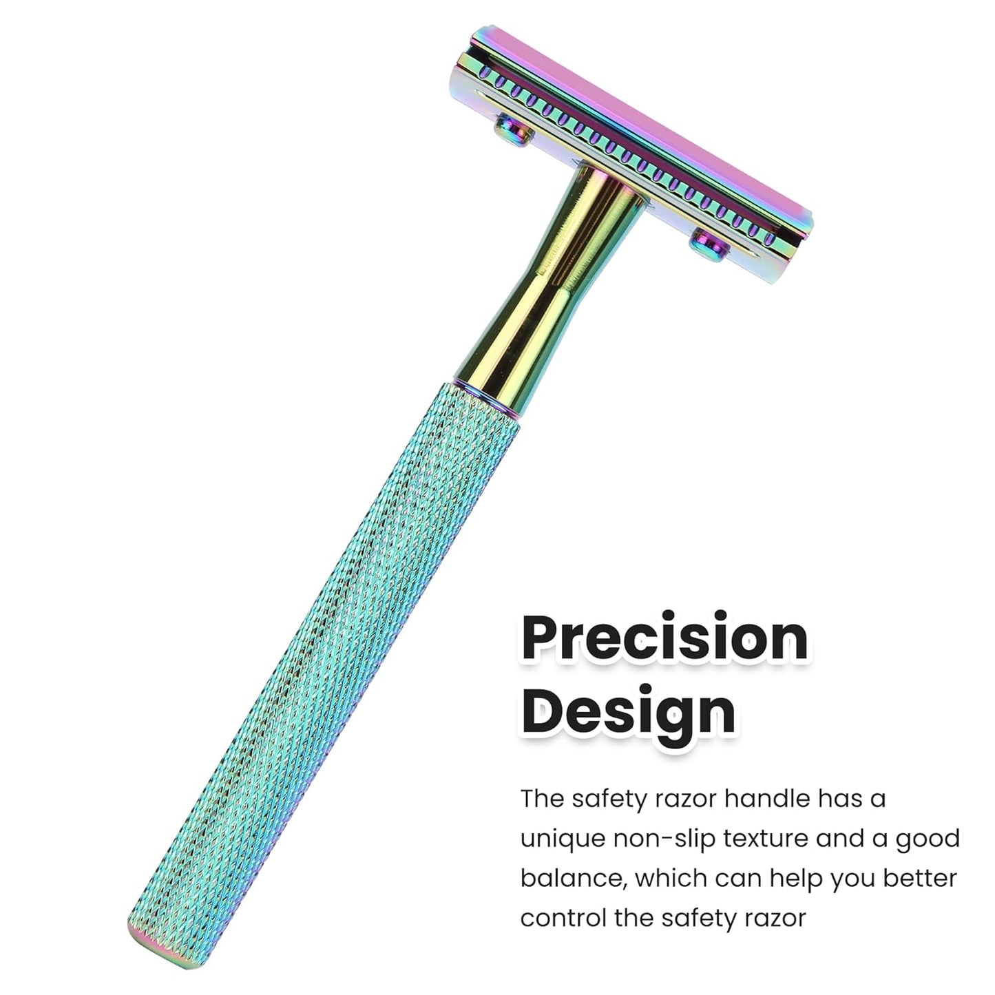 Safety Razor For Man With 10 Premium Stainless Steel Razor Blade Reusable Single Blade Razors For Men and Women, Double Edge Razor, Rainbow