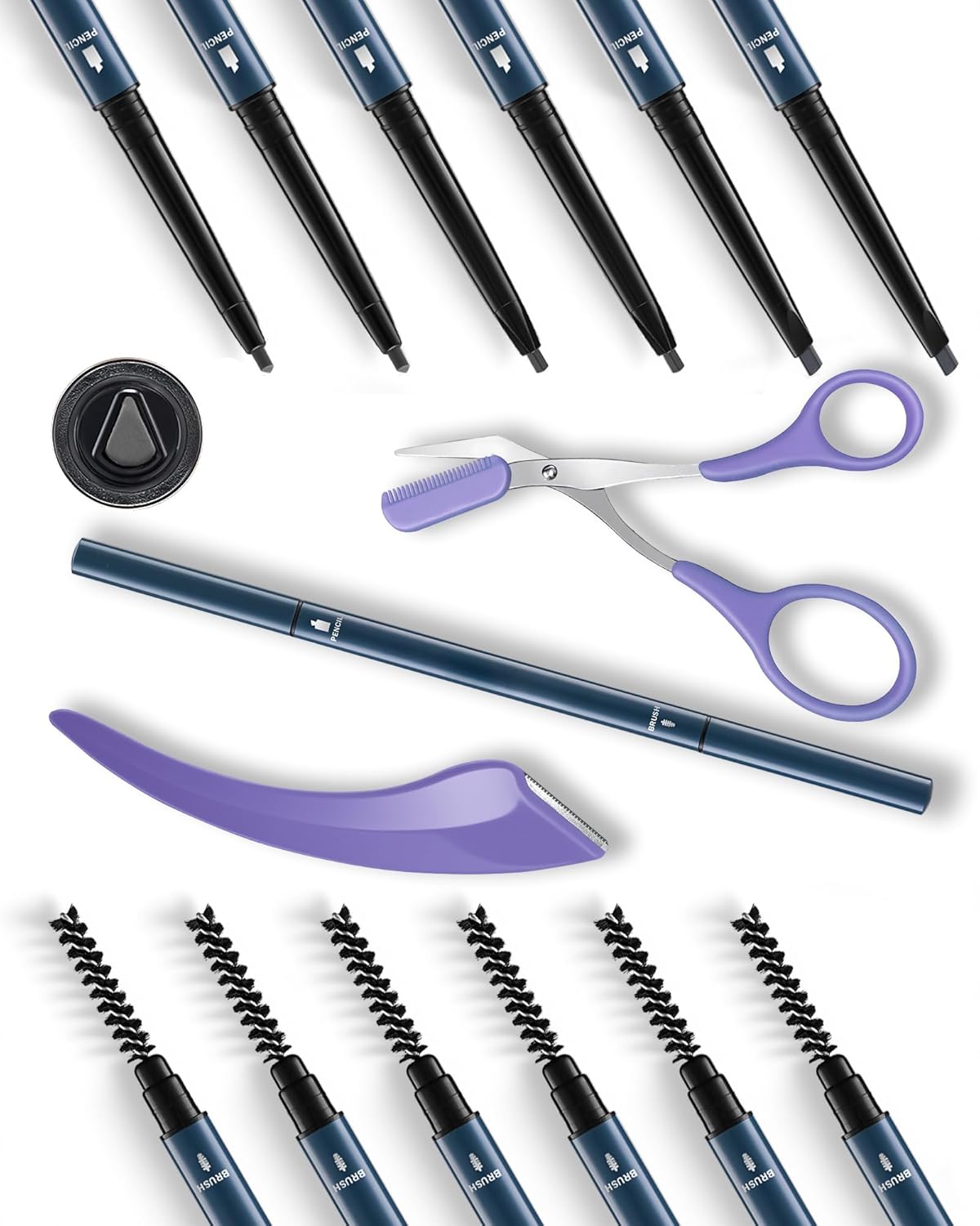 6Pcs Microblading Eyebrow Pencils Grey Waterproof Eye Brow Pencil w/Eye Brow Razor & Scissors Kit 0.5mm Ultra-Fine Tip Creates Hair-Like Strokes for Women Effortless Natural Brows
