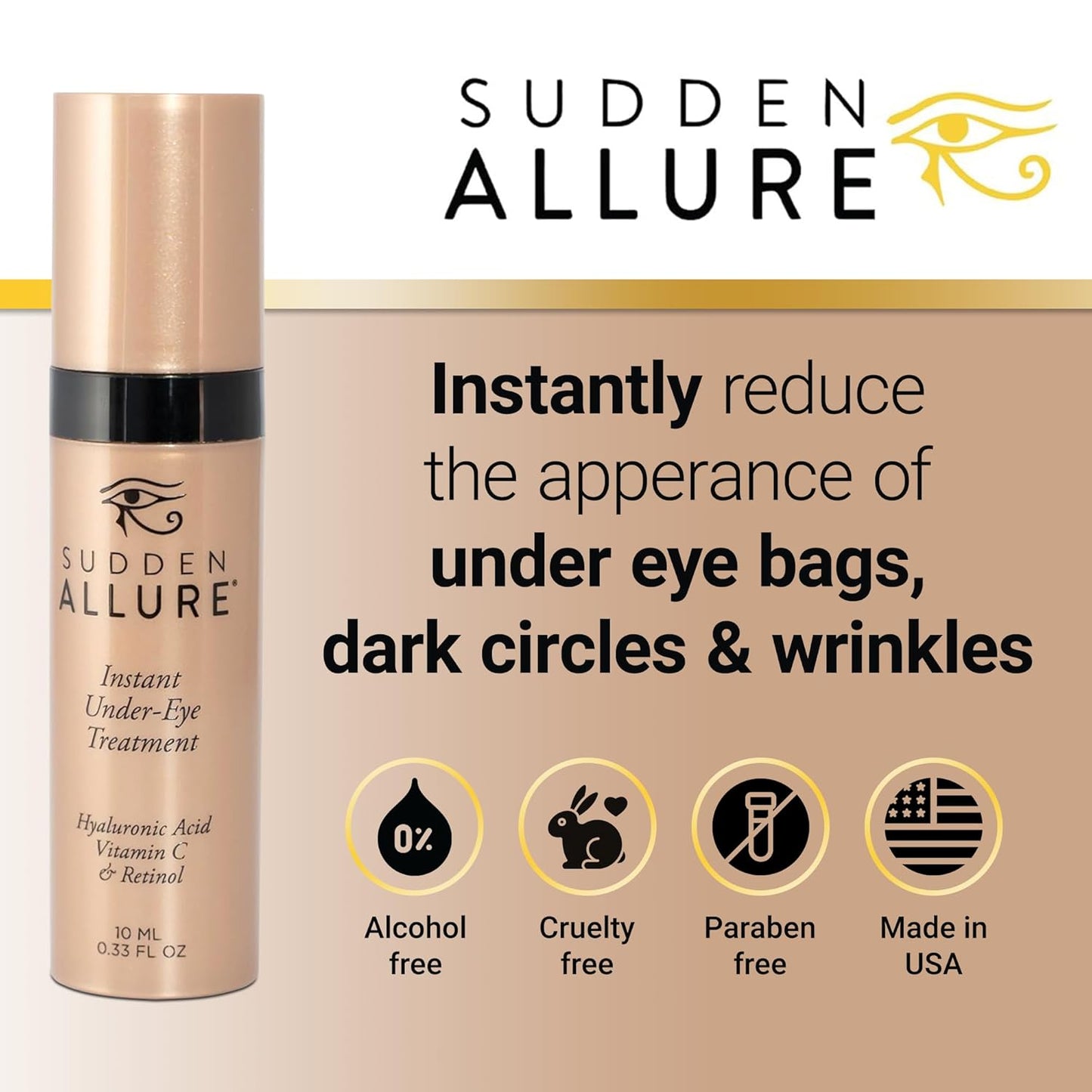 Sudden Allure Instant Under Eye Treatment Serum – Erase Under Eye Bags, Dark Circles, Wrinkles & Lift Sagging Eyes - Instantly Tighten & Firm - Reduce Eye Bags & Crows Feet | Made in USA (10 ml, 2pk)