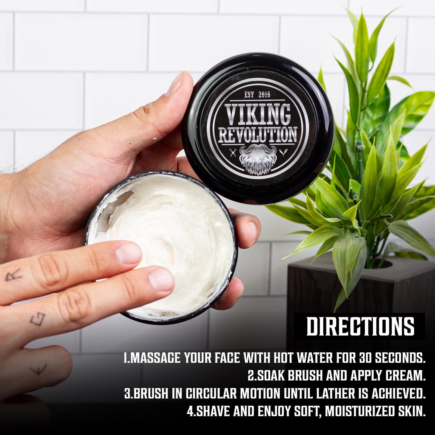 Viking Revolution Luxury Shaving Cream for Men- Sandalwood Scent - Soft, Smooth & Silky Shaving Soap - Rich Lather for the Smoothest Shave - 5.3oz