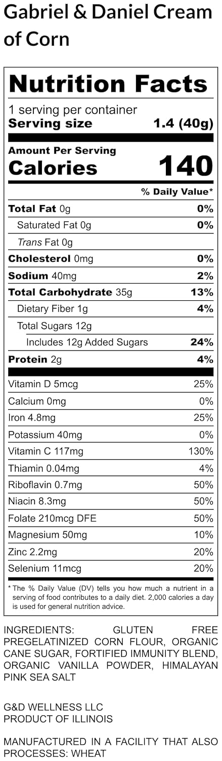 Gabriel & Daniel Gluten Free Instant Cream of Corn – Non-GMO, Pure and Wholesome Hot Cereal – Smooth & Creamy Texture with Vanilla – Microwave Cup for a Nourishing and Easy Breakfast To Go (Pack of 6)