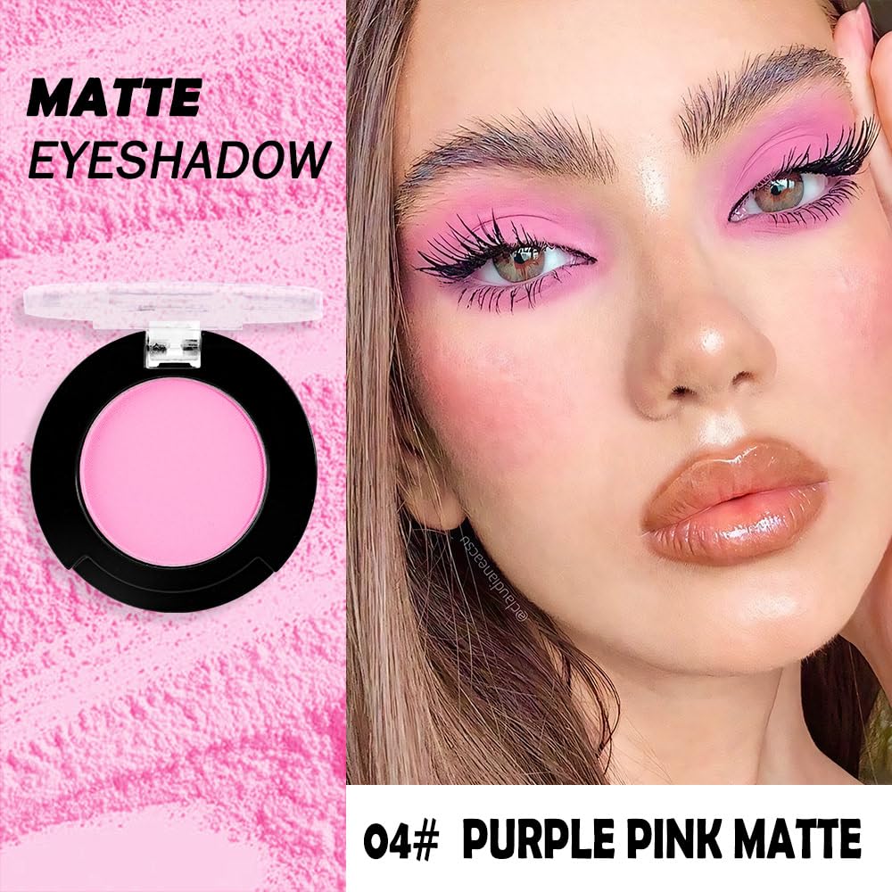 Monochrome Matte Eyeshadow Makeup Palette, Highly Pigmented Purple Pink Eyeshadow Palette, Matte Pressed Powder Eye shadow Makeup, Single Vegan Eye Shadow, Daily Evening Women Girls Eyeshadow Gift 4#