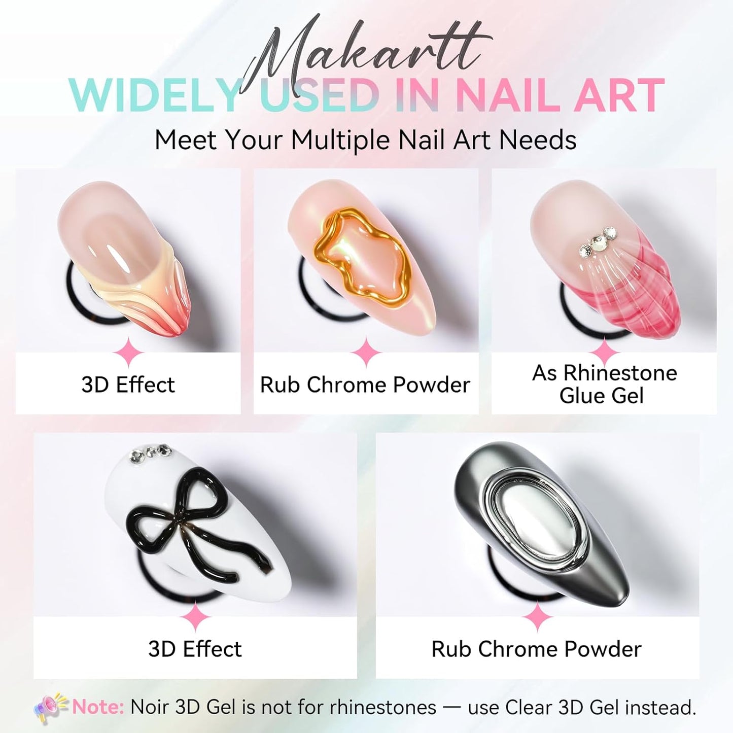 Makartt 3D Gel Nail Art Set – Clear & Noir Sculpting Gel for DIY Embossed Nail Designs – No Wipe Easy-Squeeze Tube Nail Glue for 3D Drawing, Molding, Rhinestones & Decoration (2 x 15g)