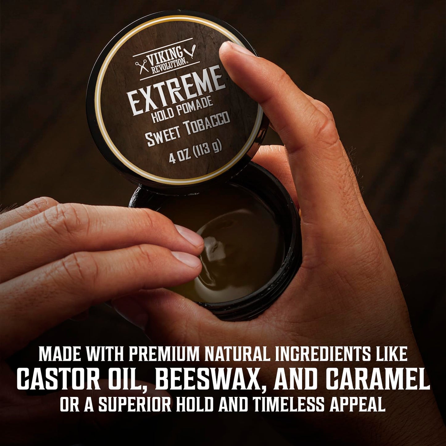 Viking Revolution Sweet Tobacco Hair Pomade for Men - Extreme Hold Water-Based Hair Gel - Extra Firm Strong Hold With High Shine - Men's Hair Cream (4oz)