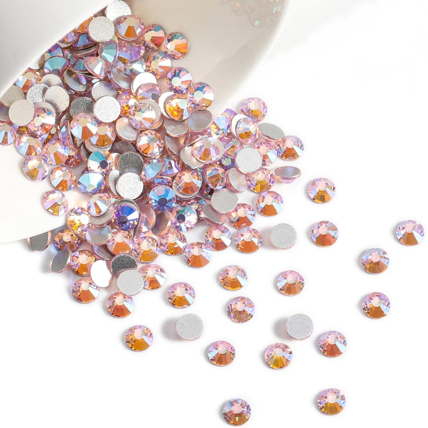 Beadsland 288 Pieces Flat Back Crystal Rhinestones Round Gems,Light Pink AB,SS30,6.3-6.5mm