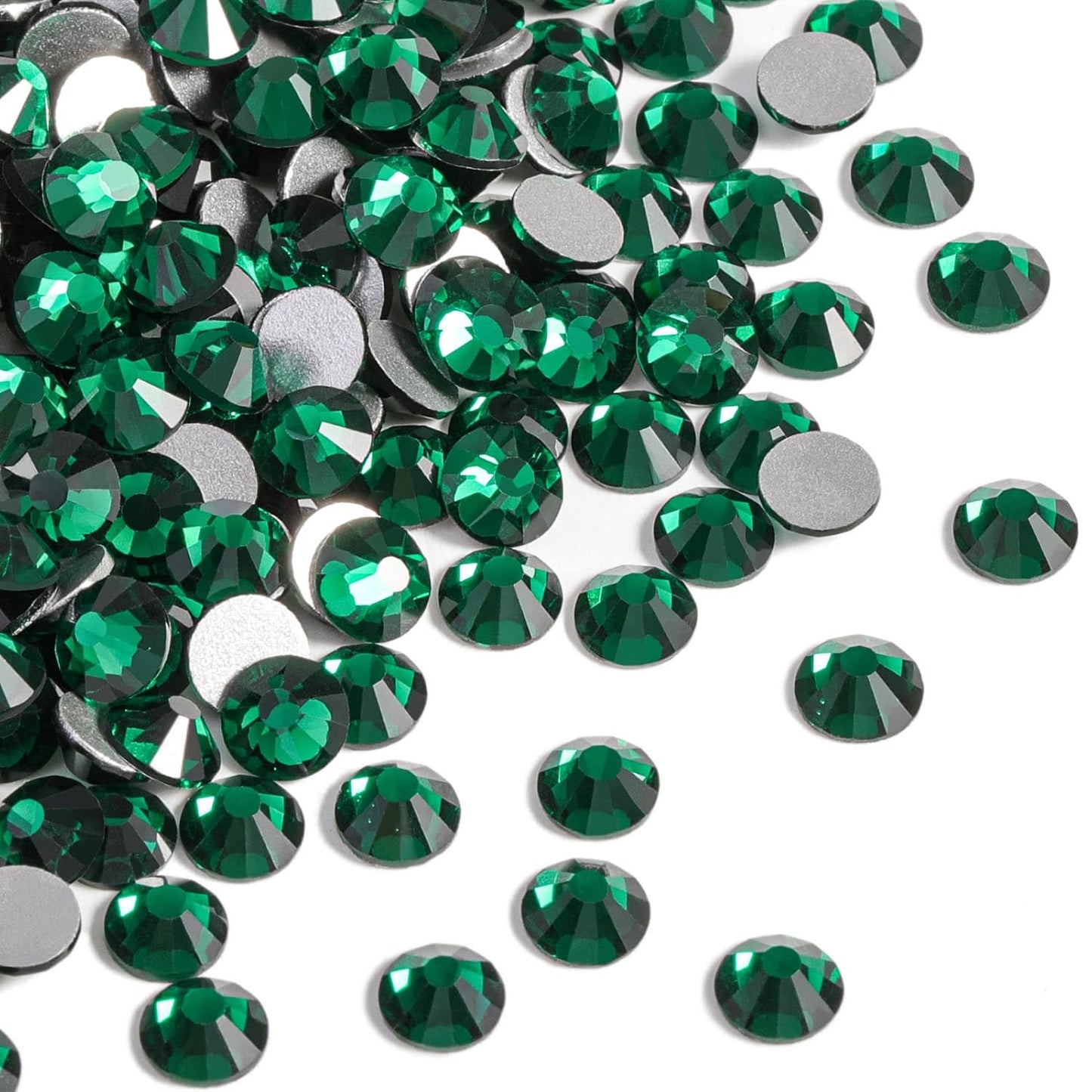 Beadsland 144pcs Flat Back Crystal Rhinestones Round Gems for Nail Art and Craft Glue Fix, Emerald, SS40, 8.4-8.7mm