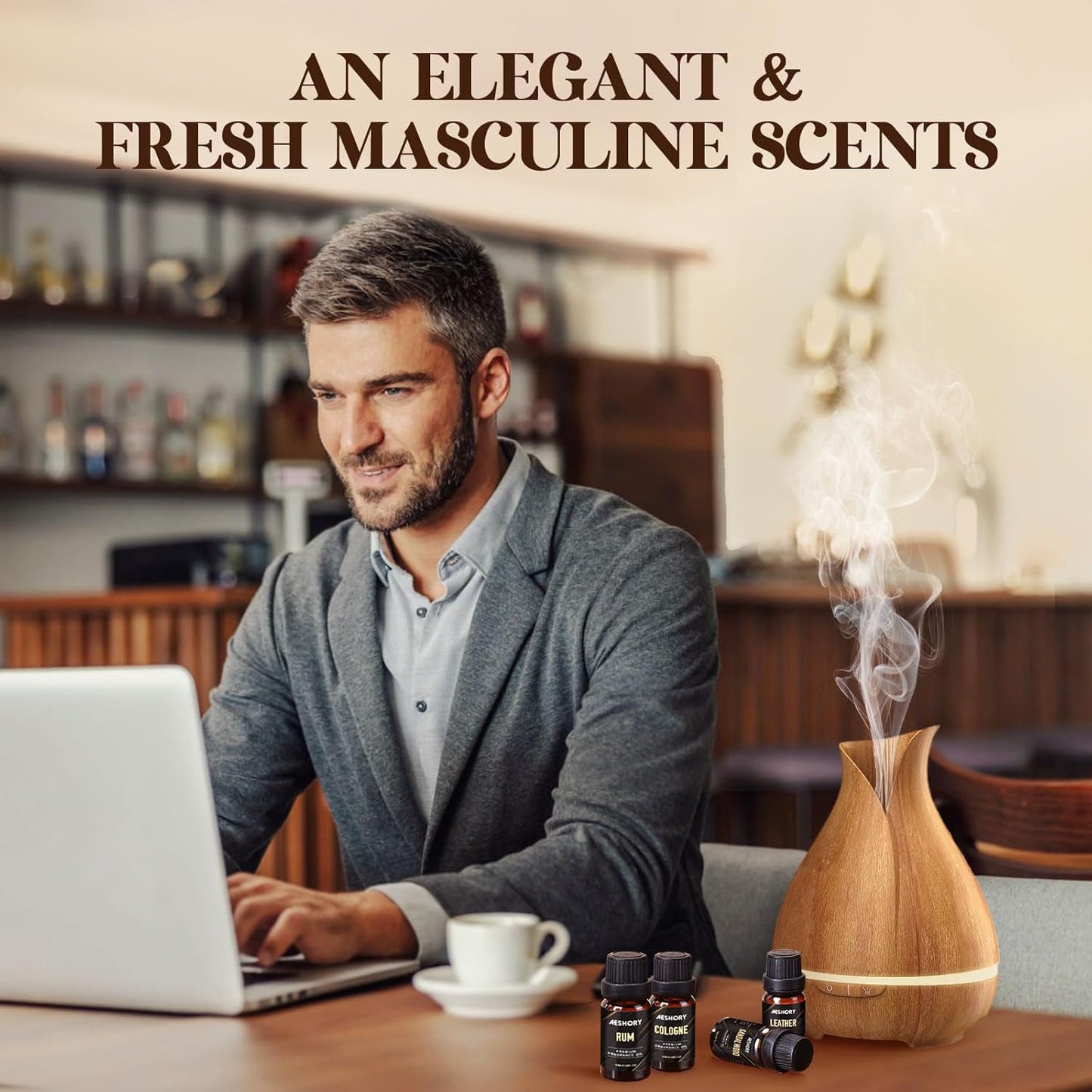 Gentlemen's Essential Oils Set - 6x10ML Mens Fragrance Oil for Candle Making, Diffuser - Sandalwood, Cedar, Leather, Sweet Tobacco, Bay Rum, Cologne Aromatherapy Oils for Men