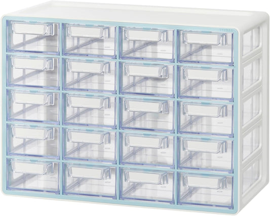 Blue Ginkgo Small 20-Drawer Cabinet – Stackable Clear Organizer for Hardware, Beads, Plastic Bricks, Office, and Craft Storage (Made in Korea, Blue)