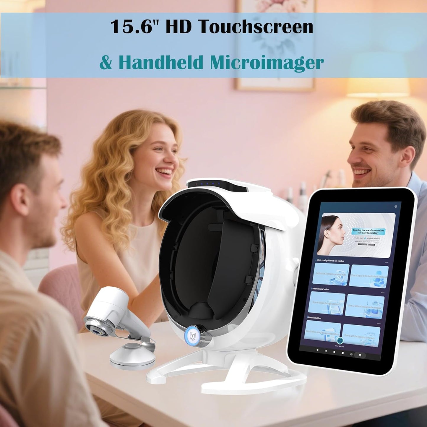 Facial Skin Analysis Machine Professional - 15.6" Scanner for Pores, Acne, Hydration; Customizable Reports; For Estheticians & Spas; 8-Spectrum Imaging; Multi-Language