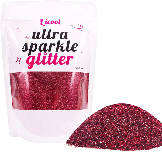 Fine Glitter for Nail Art, 100g/3.5oz Extra Fine Glitter Powder Packs for Epoxy Resin Art, Craft Glitter for Tumblers Candle Slime Making, Festival Body Face Eyeshadow Nail Glitter (Valentine Red)