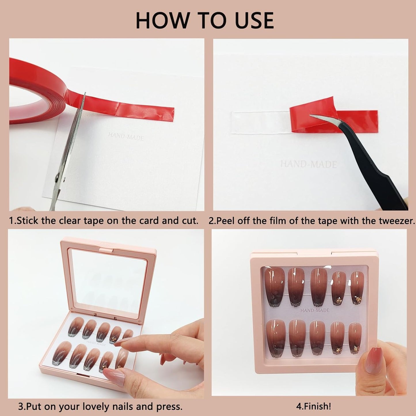 5 Rolls Double Sided Tape Nail Tape for Press On Nails Double Sided Nail Tape for Nail Packaging Fake Nail Storage Nail Display Nail Art Nail Salon Press On Nail Supplies with Tweezer