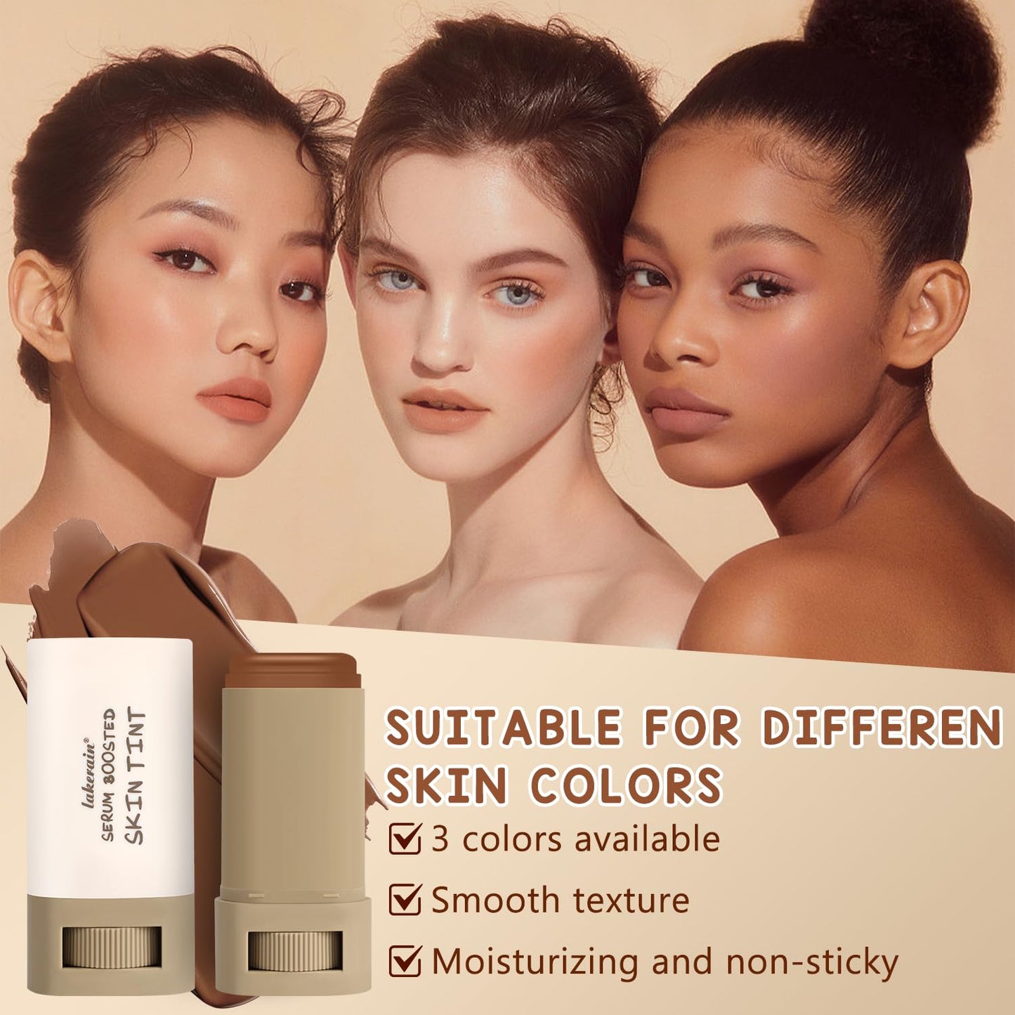 2PCS Foundation Stick Beauty Balm Serum Boosted Skin Tint, Solid Tinted Moisturizing Serum Contour Stick, Natural Fit, Moisturizing ＆ Concealing Foundation Sticks (#03)